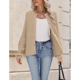 Zeagoo 2025 Cardigan Sweaters for Women Long Sleeve Chunky Knit Cardigan Crew Neck Button Down Fall Fashion Apricot Clothe