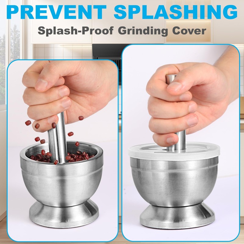 Pwkauka 18/8 (304) Stainless Steel Mortar and Pestle Set,Mortar and