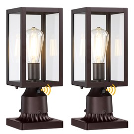Dusk to Dawn Outdoor Post Lights with Pier Mount Base 2-Pack, Modern Lamp Post Light Fixture Waterproof Pole Lights Outdoor Column Lights Exterior Post Lantern with Clear Glass for Garden Patio, Brown