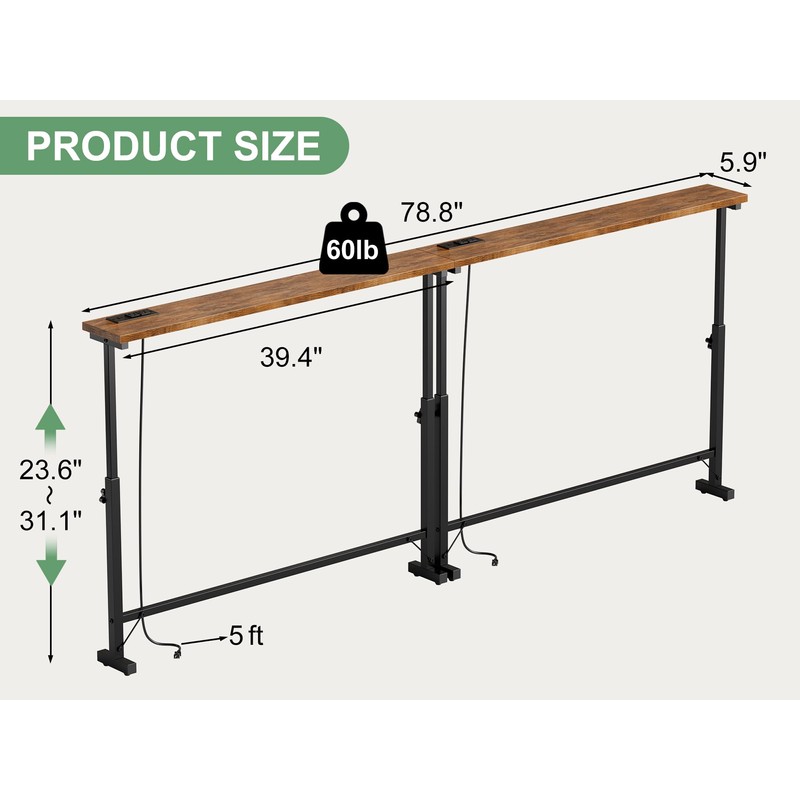 2 Pack 79" Narrow Console Table with Adjustable Height(23"-31") Behind