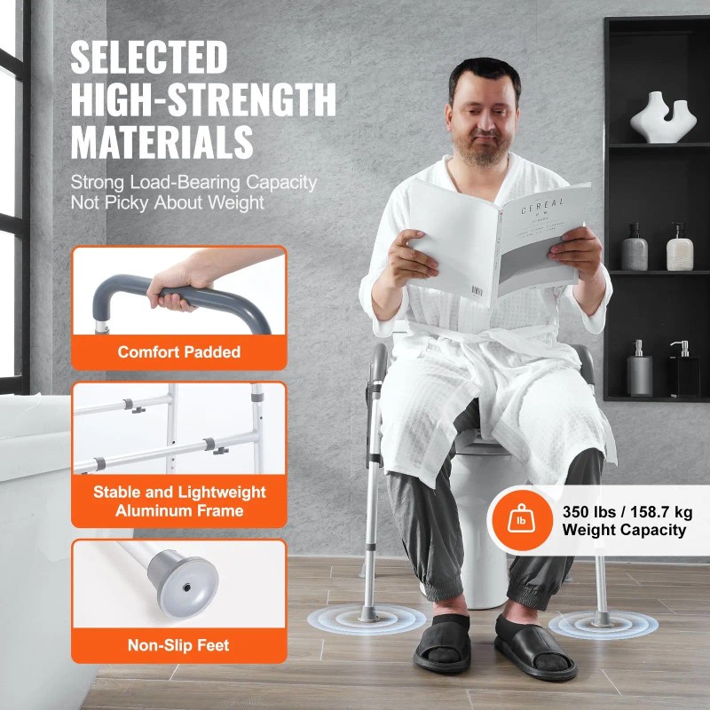 19.3\"-25.2\" Height Adjustable 7-Position Comfort Padded Aluminum Frame Toilet Seat