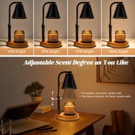 Electric Candle Warmer Lamp for Better Fragrance Experience, 2H/4H/8H Timer, 4 Level Brightness Dimmable, Height of Neck Adjustable for Most Size of Candles, Comes with 2 * 50W 2800K Bulbs