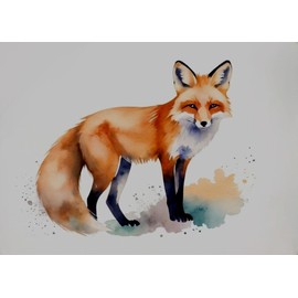 ACEO *PRINT* Mini Miniature Tiny Art Watercolor Cute Young Red Fox by Saulite