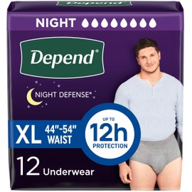 Depend Night Defense Adult Incontinence Underwear for Men, Disposable, Overnight, Extra-Large, Grey, 12 Count, Packaging May Vary