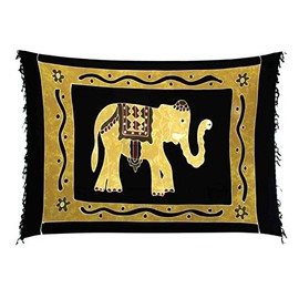 Ciffre Sarong Pareo Wrap Skirt Dhoti Lunghi Cloth Beach Towel Loop Elephant Black Scarf, black