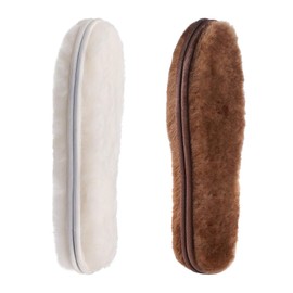 CCSOFTIME 2 Pairs of Real Lambskin Insoles for Men and Women, Winter Warm Soles, Soft, Thick, Fluffy Sheep's Wool, Shoe Insoles for Slippers, Boots, Beige Brown