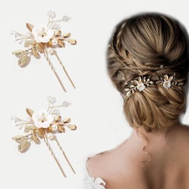 Glittering Crystal Hair Comb Gloryit 2 Pieces Rhinestone Bridal Jewellery Comb Hair Clip Hair Pins Wedding Women's Hair Accessories Hair Pin 1 Pair (Gold)