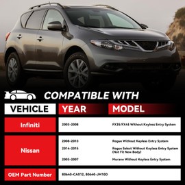 LLPTA 4pcs Left+Right Front+Rear Side Chrome Exterior Door Handles Without Keyless Entry - Compatible with Infiniti 03-08 FX35/FX45 Nissan 08-13 Rogue 14-15 Rogue Select 03-07 Murano - 80640-CA012