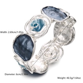 LUREME Rose Flower Bracelet for Women - Colorful Gold Enamel Stretch Bracelet, Adjustable Elastic Metal Bangle, Boho Chic Jewelry (bl003604-1)