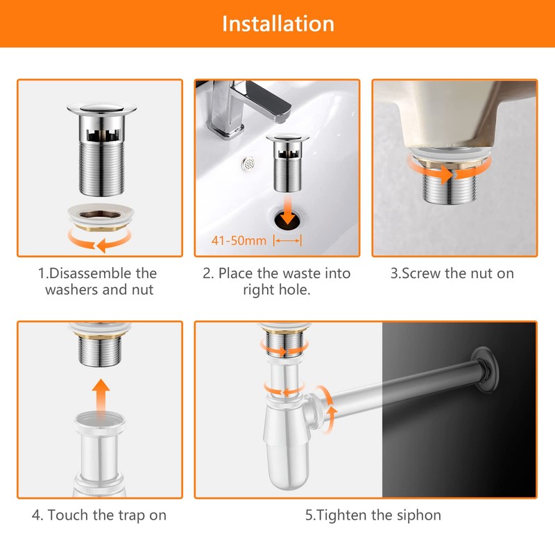 Ibergrif - Slotted Sink Brain with Overflow, Pop-up Bathroom Waste
