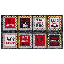 Henry Glass Peace, Love & BBQ Block 24" Panel Multi, Fabric by the Yard