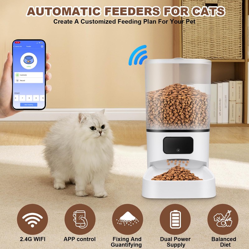 Gugxiom 6L Automatic Cat Feeder for 2 Cats, Cat Food