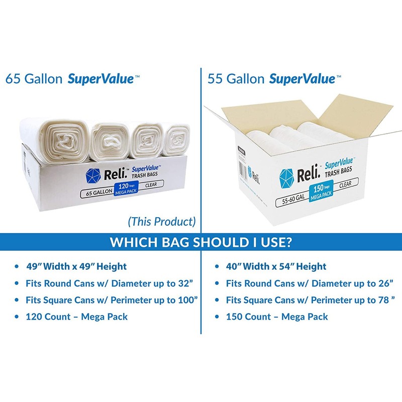 Reli. SuperValue 65 Gallon Trash Bags | 120 Count |
