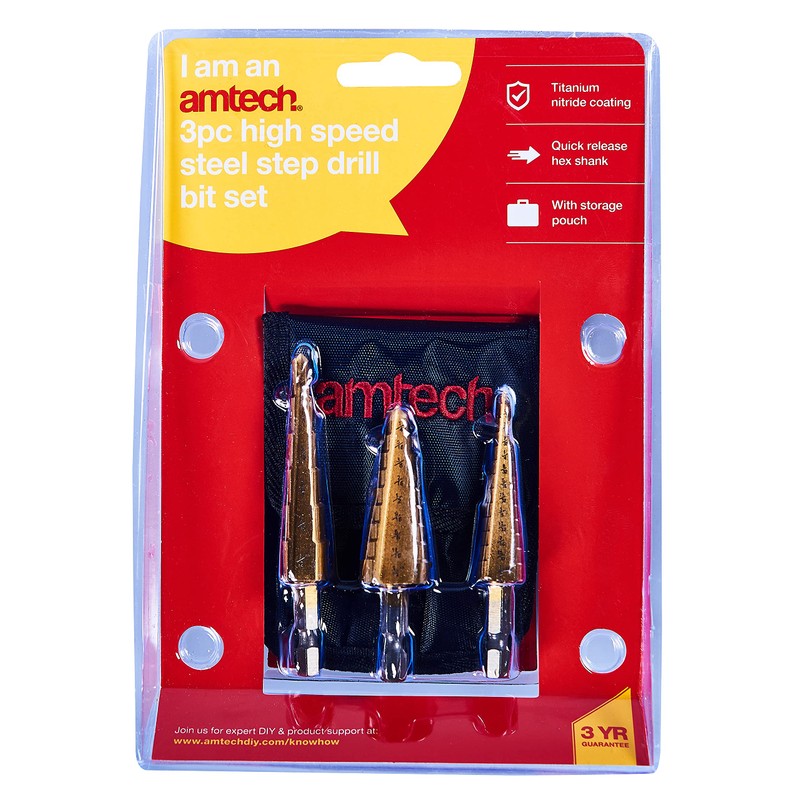 Amtech F0785 3 Piece high Speed Steel Step Drill Set