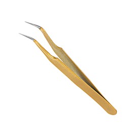CoCud Stainless Steel Tweezer Curved Tip Anti-static Professional Precision Industrial Tweezers Gold Brown - (Application for Eyebrow Lab Crafts Soldering Electronics)