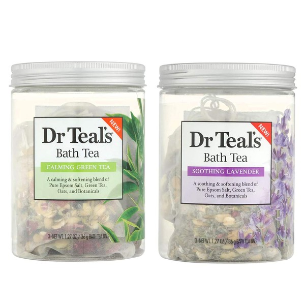 Dr. Teal's Té verde calmante y lavanda calmante baño empapa variada, paquete de 2 a 6 onzas en total