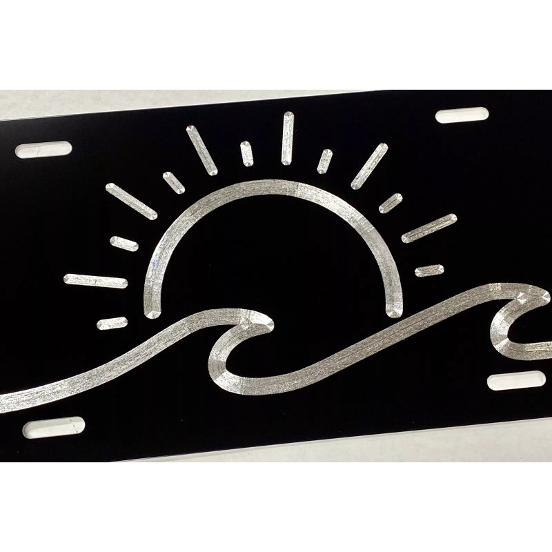 Diamond Etched Products Engraved Sun Ocean Wave Beach Car Tag