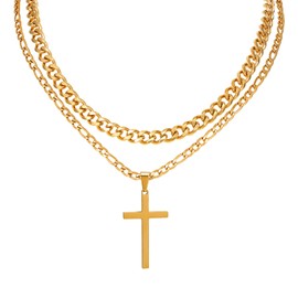 MILAKOO 2pcs Cuban Link Ketten Halskette für Unisex vergoldet Edelstahl Kreuz Anhänger Erstkommunion Halsketten