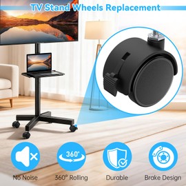 4 PCS 2 Inch TV Stand Wheels, M8 Swivel Caster Wheels Threaded Stem, Heavy Duty Casters with Locking Brake, 360 Degree Rotatory, Easy to Install, Black Nylon Replacement Wheel for TV Stand