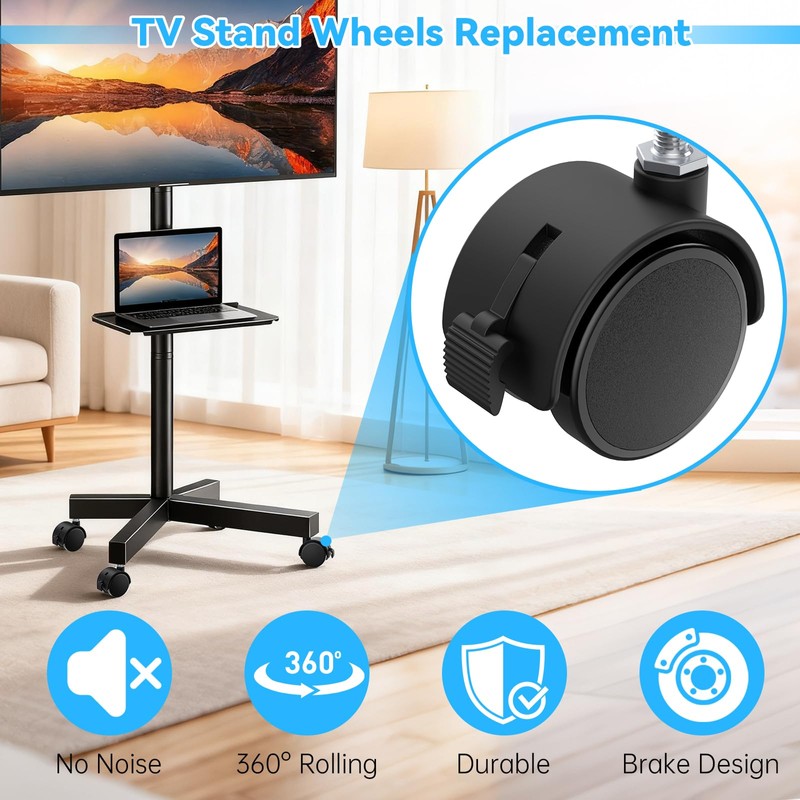 4 PCS 2 Inch TV Stand Wheels, M8 Swivel Caster