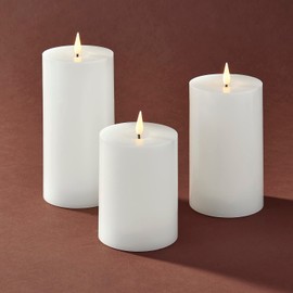 LampLust Realistic Flameless Pillar Candles with Remote - Set of 3, Batteries Included, Real White Wax, 3D Flickering LED Flame, 3 Inch Diameter Pillar Candles for Wedding and Farmhouse Home Décor