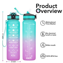 Hyeta 32 oz Water Bottles with Times to Drink and Straw, Motivational Water Bottle with Time Marker, Leakproof, Drinking Sports Water Bottle for Fitness, Gym and Outdoor