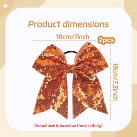 Thanksgiving Fall Hair Scrunchies Autumn Hair Scarf with Ribbon Bows Cheerleaders Butterfly Hair Bands Glitter Orange Elastic Hair Ties Ropes Ponytail Holder Hair Accessories 2Pcs﻿ (B-Glitter 2)