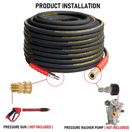Hourleey Kink Resistant Pressure Washer Hose 100FT, High Tensile Wire Power Washer Hose with 3/8 Inch Quick Connect, 4000 PSI