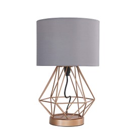 Modern Copper Metal Basket Cage Touch Table Lamp with a Grey Cylinder Shade