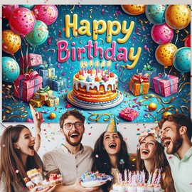 Happy Birthday Banner Party Backdrop, Colorful Balloons Large Banner Party Supplies Decorations for Kids Boys Girls, Sign Poster Background Decor 72X44 Inch