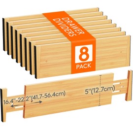 Lifewit 8 Pack Drawer Dividers Bamboo 5" High, 16-22" Adjustable Clothes Drawer Organizers, Expandable Dresser Separators in Bedroom/Bathroom/Kitchen/Office Organization and Storage