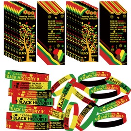 60pcs Black History Gift Month Bulletin Board Bookmarks and Rubber Bracelets Black History Month Decor African American Wristbands for Classroom Office Party Supplies (30 Bracelet and 30 Bookmark)