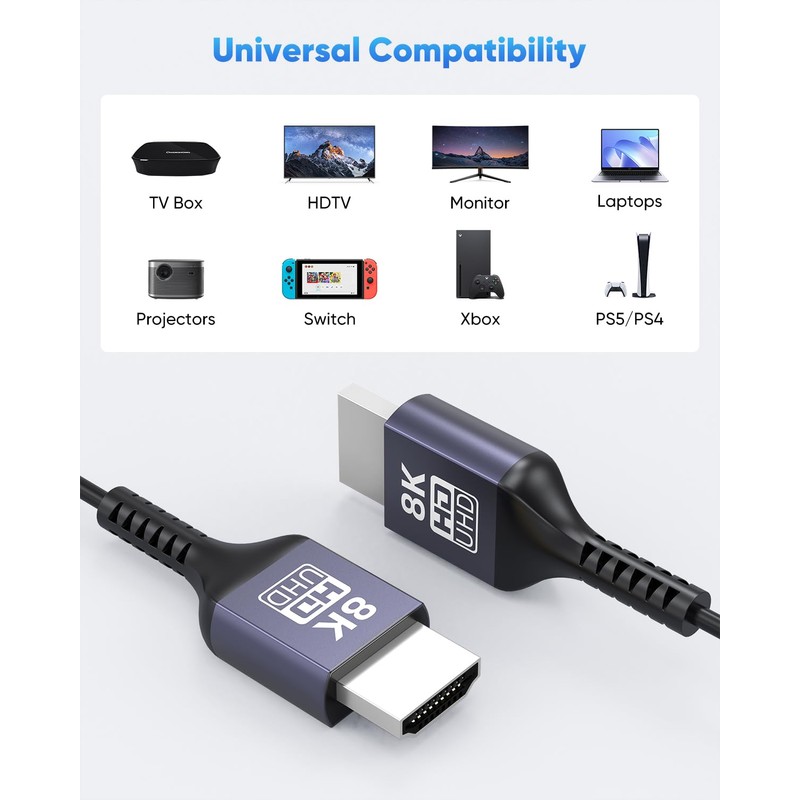 ZeniKon 8K Thin HDMI Cable 6.6FT 2-Pack, Ultra Slim HDMI
