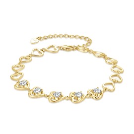 TIMEFASHION 4mm Heart Moissanite Lin Bracelet for Women (Gold)