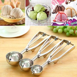 Set of 3 Ice Cream Dishers Ice Cream Spoons Stainless Steel Clean Convenient 3 Sizes Suitable for Kitchen and Restaurant (Style1)