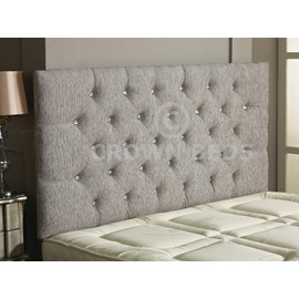 CROWNBEDSUK CHESTERFIELD DIAMANTE BUTTON HEADBOARD IN 2ft6,3ft,4ft,4ft6,5ft,6ft !!!!NEW!!!! (LIGHT GREY, 6FT (SUPER KINGSIZE) DIAMANTE)
