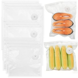 60‑Pack Vacuum Sealer Bags for Food, Reusable Clear Plastic Food Storage Bags with Air‑Valve, Double Zipper and Sealing Clips, 20 Small+ 20 Medium + 20 Large