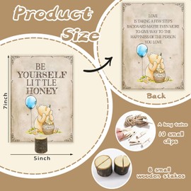 8Pcs Winnie Quotes Party Cards with Wooden Stands, Classic Pooh Double Side Cards Baby Shower Decorations, Winnie Baby Shower Centerpieces, Perfect for Birthday Party Supplies, Nursery Decor Prints