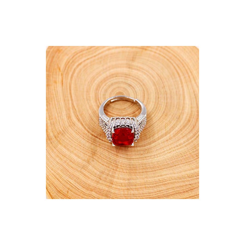 Uloveido White Gold Plated Cushion Cut Simulated Ruby Rings Adjustable,