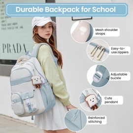 Amythe Girls' School Backpack - Backpack Teenager Waterproof & Lightweight - Stylish Casual Daypack, Nylon School Bag Girls 3rd - 9th Class with Large Capacity, 8534# Blue, Rucksack Backpacks