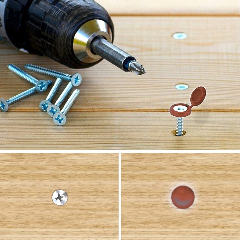 Screw Covers 100pcs Brown Plastic Screw Cap Hinged Fold Over