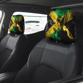 TZBVTAU 2 Pcs Jamaica Flag Headrest Covers,Cute Funny Car Headrest Protector Seat Cover Accessories Universal Fit for Cars Truck SUV Van