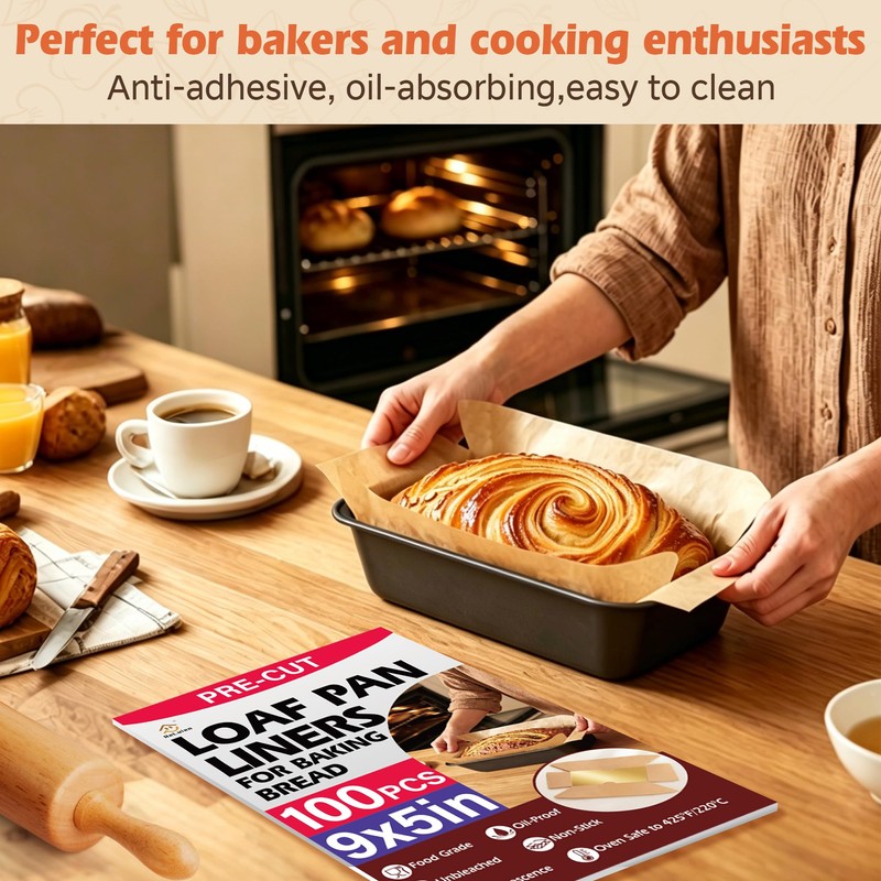 100 Pcs Loaf Pan Liners for Baking Bread 9x5 Inch