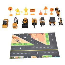 Pull Back Construction Vehicle Toys 1:64 Kids Truck Excavator Crane Airplane 2 Worker Figures Traffic Signs for BoysClassic Style