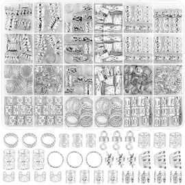GHVACZS Pack of 290 dreadlocks jewellery, 11 styles hair beads for cliping, silver braids jewellery with a jewellery box, adjustable Viking hair accessories for men, women