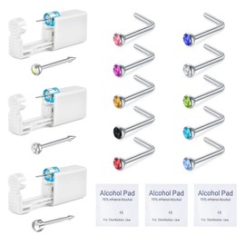 WillTen WillTen Nose Piercing Kit with Nose Rings, 3 Pack Self Nose Piercing Gun, Disposable Safety Nose Piercing Kit with L-Shape Nose Rings Stud CZ Nose Piercings Gun Kit Tool