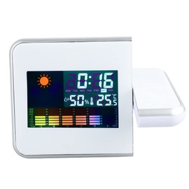 Digital Projection Alarm Clock with Thermometer and Hygrometer, 180 Degree Rotatable, Multifunctional, Mute, Easy to Operate