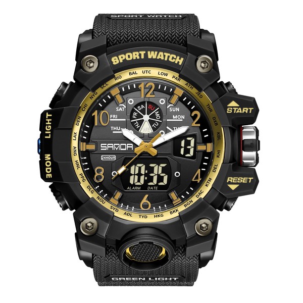 Military Style Digital Analog Watch, Large Face 2.2", 50m Water