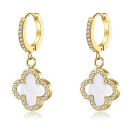 AIPPK Clover Earrings for Women White Van Cleef Clover Hoop Earrings 18K Gold Plated Four Leaf Lucky Drop Earrings Jewelry Gifts