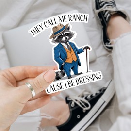 3Pcs They Call Me Ranch Cause I Be Dressing Sticker, They Call Me Ranch Cause I Be Dressing Die-Cut Vinyl Sticker, Funny Raccoon Sarcastic Decal - Stickers for Laptop Water Bottle Phone Car Helmet 3"